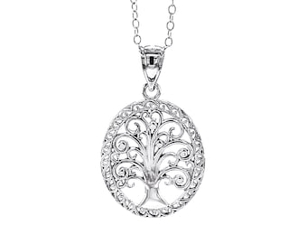 Sterling Sliver Tree of Life Pendant Necklace - Solid 925 Sterling Silver- Adjustable Chain Necklace 16”-18” - Tree Pendant Necklace