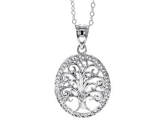 Sterling Splitter Baum des Lebens Anhänger Halskette - Massiv 925 Sterling Silber - Verstellbare Halskette 16 '' - 18 '' - Baum Anhänger Halskette