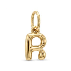 Gold Bubble Puff Initial R Charm Pendant - 3D Puffed Letter Charm - 10 Karat Gold - Letter R Necklace- Letter R Pendant -Optional Gold Chain