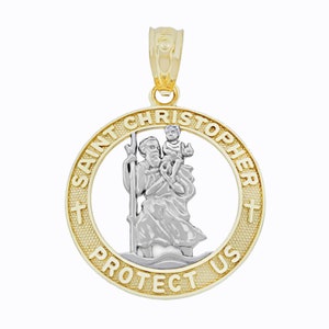Gold Saint Christopher Medal Charm - 10 Karat Solid Gold - Saint Christopher - Religious Pendant