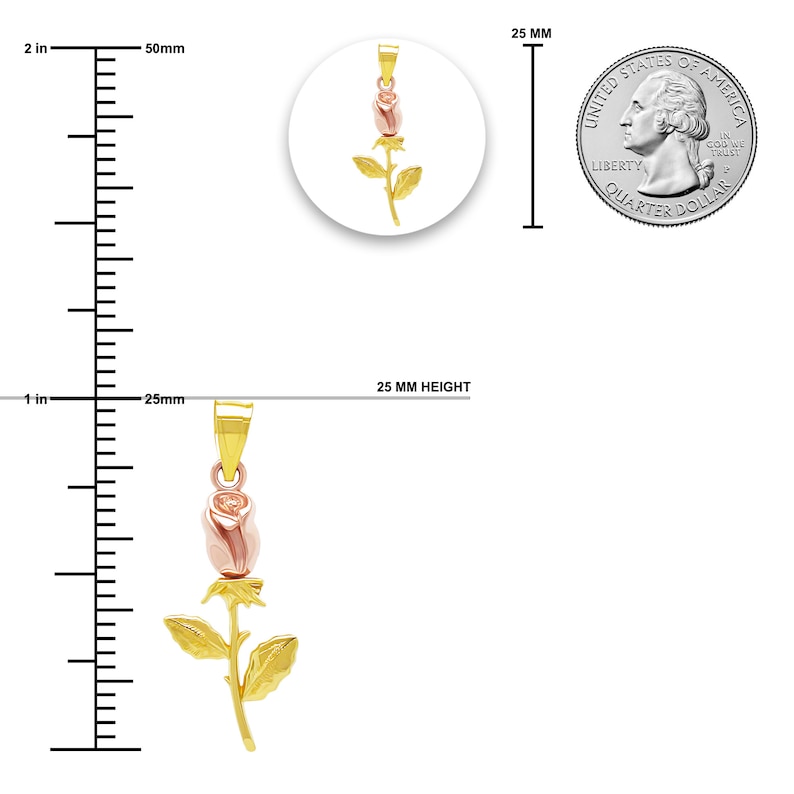 Gold Mini Rose Charm Necklace Rose Pendant 10 Karat Solid Etsy