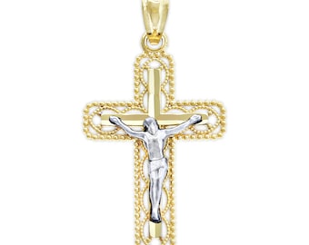 Anhänger Kreuz Gold 585 14K Gold Jesus Kruzifix Anhänger