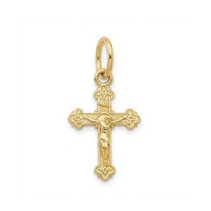 Gold Small Crucifix Cross - Crucifix Cross Pendant- 10 Karat Solid Gold - Religious Cross Necklace - Optional Gold Chain