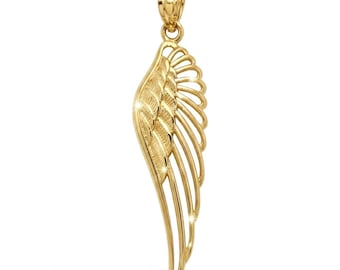 Dije de ala de ángel abierta de oro - Colgante de ala de ángel - Oro macizo de 10 quilates - Cadenas de oro opcionales - Collar de ala de ángel