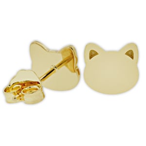 Gold Cat Earrings - Cat Stud - 14 Karat Solid Gold - Animal Earring - Gold Earring