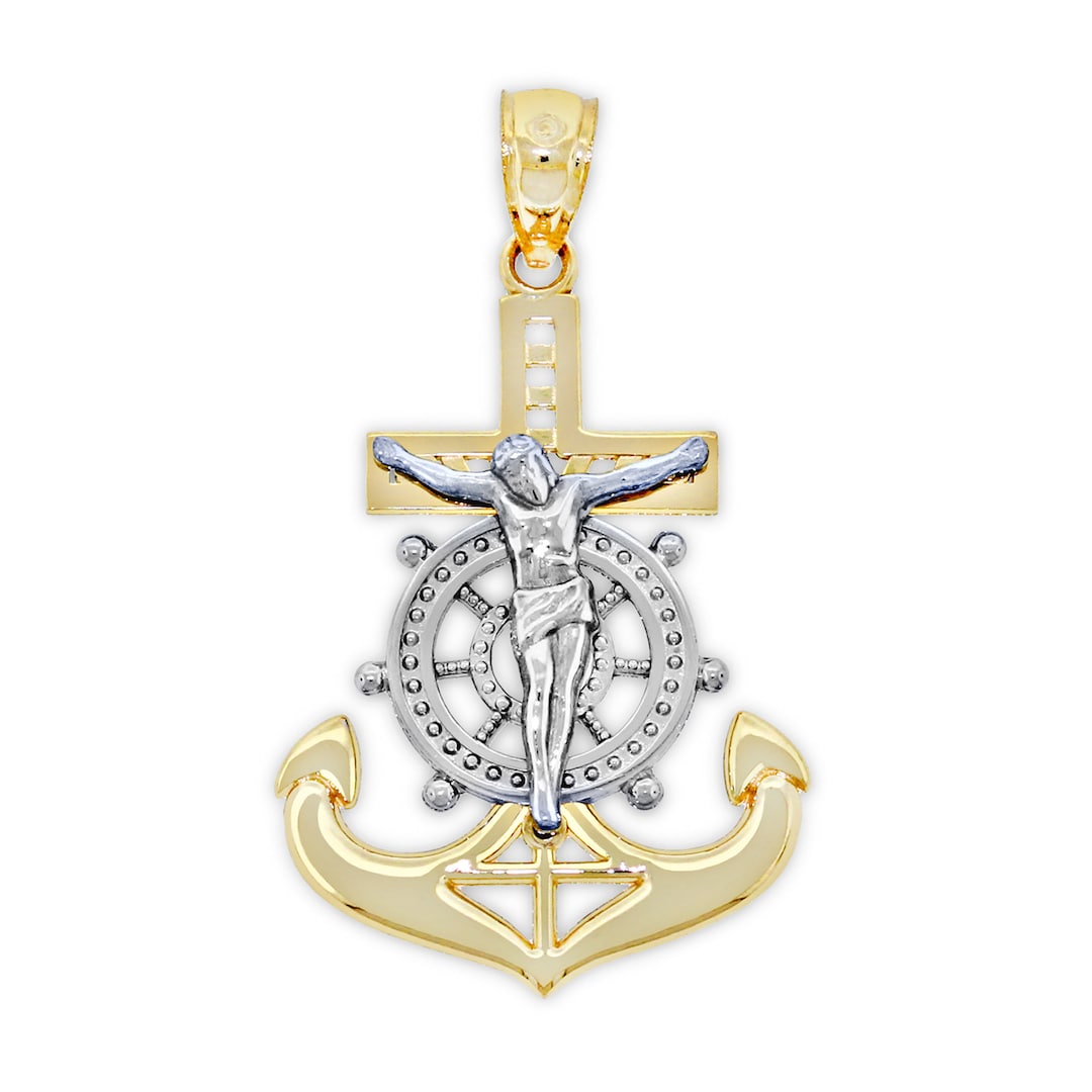 Gold Men's Mariners Cross 14 Karat Solid Gold Mariners Cross Pendant