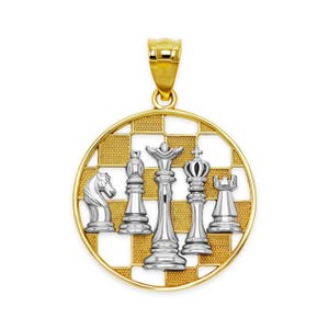 Gold Chess Pieces Charm Charm Pendant - 10 Karat Gold - Chess Jewelry - Chess Board Pendant - Chess Medallion - Optional Gold Chain