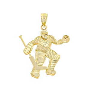 Gold Hockey Goalie Charm - Hockey Goalie Pendant - 10 Karat Solid Gold with Optional Rope Chain