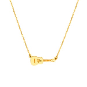 Gold Acoustic Guitar Necklace Pendant - 14 Karat Gold - Guitar Instrument Charm - Musical Jewelry - Adjustable Gold Necklace 16”-18”
