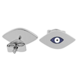 White Gold Evil Eye Stud Earrings - 14 Karat Solid Gold - Evil Eye Stud - White Gold Earring - Protection Earring