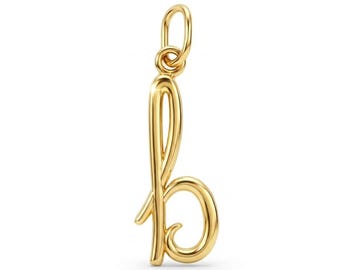 Gold Kleinbuchstaben Initial B Anhänger - 10 Karat solidem Gold mit optionaler Goldkette - Buchstabe b Halskette