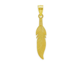 Gold Feather Charm - 10 Karat Solid Gold with Optional Gold Rope Chain - Feather Pendant Necklace