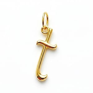 Gold Lower Case Initial T Charm - 10 Karat Solid Gold with Optional Gold Chain - Letter T Necklace - Initial T Pendant