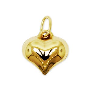 Gold Puffed Heart Charm  - Gold 3D Heart Necklace - Optional 10K Gold Chain - Gold Heart Necklace - Double Sided Charm