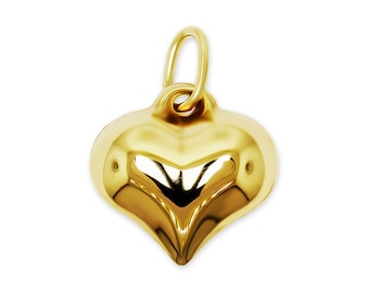 Gold Puffed Heart Charm  - Gold 3D Heart Necklace - Optional 10K Gold Chain - Gold Heart Necklace - Double Sided Charm