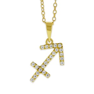 Sagittarius Zodiac Necklace - Gold Plated - Cubic Zircornia - Astrology - 925 Sterling Silver Gold Plated - Sagittarius Star Sign Pendant