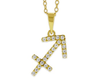 Sagittarius Zodiac Necklace - Gold Plated - Cubic Zircornia - Astrology - 925 Sterling Silver Gold Plated - Sagittarius Star Sign Pendant