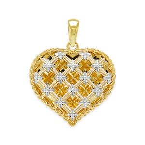 Gouden gekooide harthanger - 14 karaat goud - diamant geslepen harthanger - hartketting voor haar - Valentijnsdagcadeau