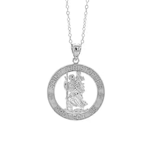 St. Christopher Medal Necklace -  925 Sterling Silver -Adjustable Silver Necklace- St. Christopher Pendant Patron of Travelers