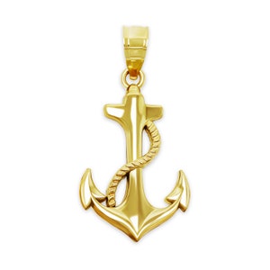 Gold Anchor Pendant Necklace - Anchor Charm - 10 Karat Solid Gold with Optional Chain - Anchor Nautical Jewelry