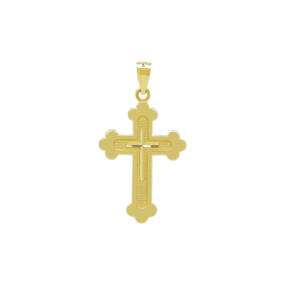 Gold Orthodox Budded Cross Pendant Necklace - 10 Karat Solid Gold ...