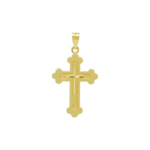 Gold Orthodox Budded Cross Pendant Necklace - 14 Karat Solid Gold with Optional Rope Chain - Cross Pendant - Religious Cross Necklace