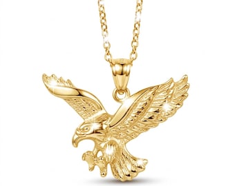 Gold Bald Eagle Pendant Necklace - Gold Plated 925 Sterling Silver - Animal Pendant -  Adjustable Necklace 16” - 18”