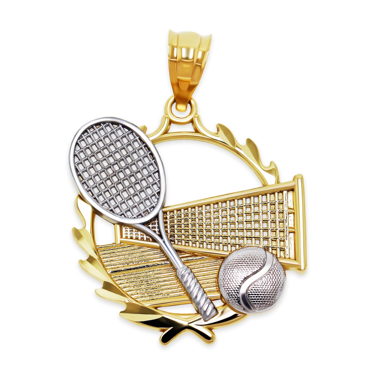 Gold Tennis Racquet With Ball - 10 Karat Solid Gold - Tennis Pendant ...