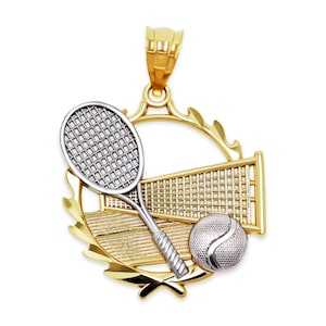 Gold Tennis Racquet with Ball - 10 Karat Solid Gold - Tennis Pendant Charm - Tennis Tournament Gift - Optional Gold Chain