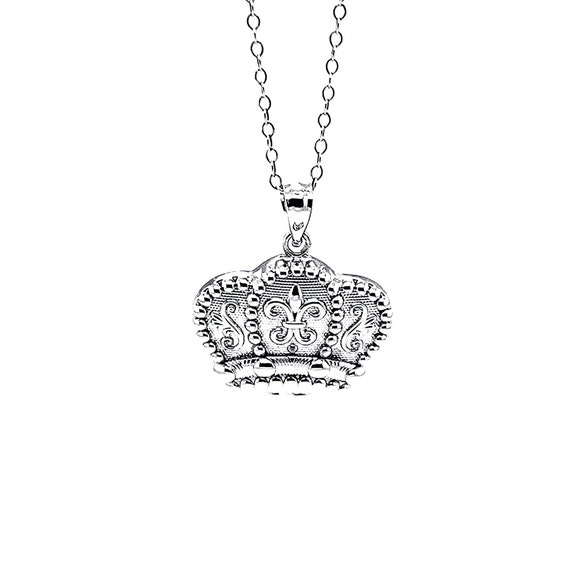 Silver Crown Pendant Necklace 925 Sterling Silver Silver
