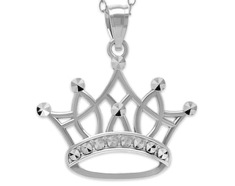 Silver Crown Necklace - 925 Sterling Silver - Crown Pendant - Tiara Necklace - Silver Adjustable Necklace 16&quot;-18&quot;