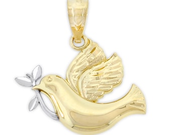 Gold Dove Charm - 10 Karat Solid Gold with Optional Gold Chain - Dove Pendant - Bird Necklace - Dove Jewelry
