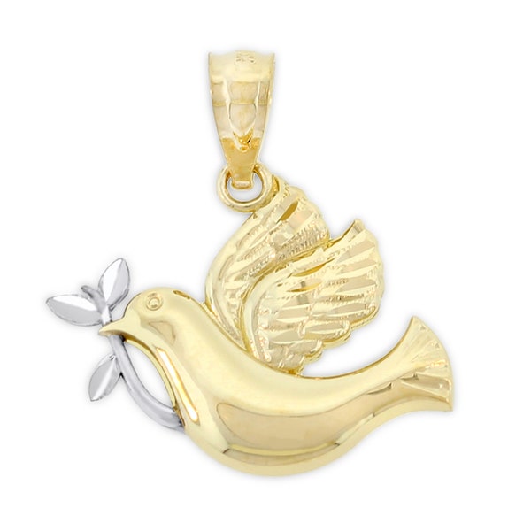 Gold Dove Charm - 10 Karat Solid Gold with Optional Gold Chain - Dove Pendant - Bird Necklace - Dove Jewelry