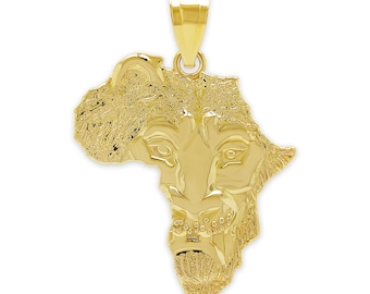 Gold Africa Lion Charm Pendant - 10 Karat Gold - Lion Pendant  - Africa Continent Charm  - Optional Gold Chain