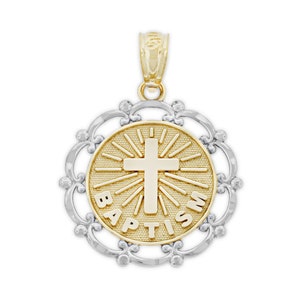 Gold Baptism Medal Charm - Baptism Pendant Charm- 10 Karat Solid Gold - Optional Gold Chain - Baptism Necklace