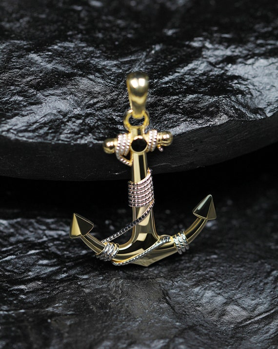 SEAFARING 14K YELLOW GOLD ANCHOR AND WHEEL PENDANT – Jewelry and The Sea