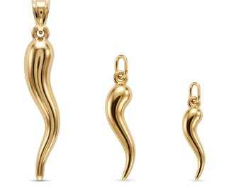 Gold Horn Charm Anhänger - 10 Karat Solid Gold - Horn Halskette - Cornicello Halskette - Horn Schmuck
