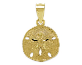 Gold Sand Dollar Pendant Necklace - 10 Karat Solid Gold with Optional Gold Chain  - Seashell Charm - Ocean Jewelry