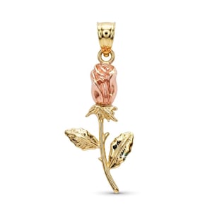 Gold Rose Pendant Necklace - Rose Charm - 10 Karat Solid Gold - Rose Necklace - Great for Mother Day Gift, Girlfriends, Moms - Rose Charm image 1