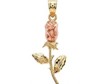 Gold Rose Pendant Necklace - Rose Charm - 10 Karat Solid Gold - Rose Necklace - Great for Mother Day Gift, Girlfriends, Moms - Rose Charm
