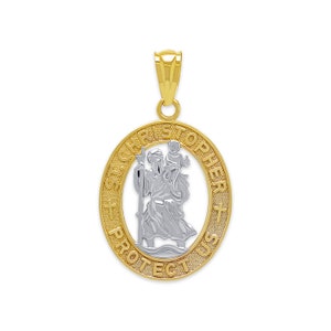 Gold Saint Christopher Necklace - 10 Karat Solid Gold - Saint Christopher Pendant - Religious Protector - Optional Gold Chain- Father&#39;s Day