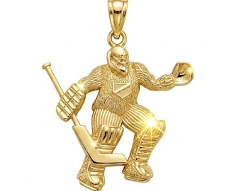 Gouden hockeykeeper bedel - hockeykeeperhanger - 10 karaat massief goud - optionele touwketting