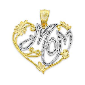 Gold Mom inside Heart Charm - 10Karat Solid Gold - Mother&#39;s Day Jewelry - Optional Gold Chain - Heart Pendant Charm