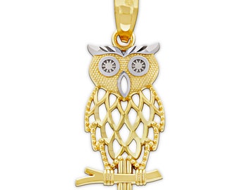 Gold Owl Charm - 10 Karat Solid Gold with Optional Gold Chain - Owl Necklace - Animal Necklace