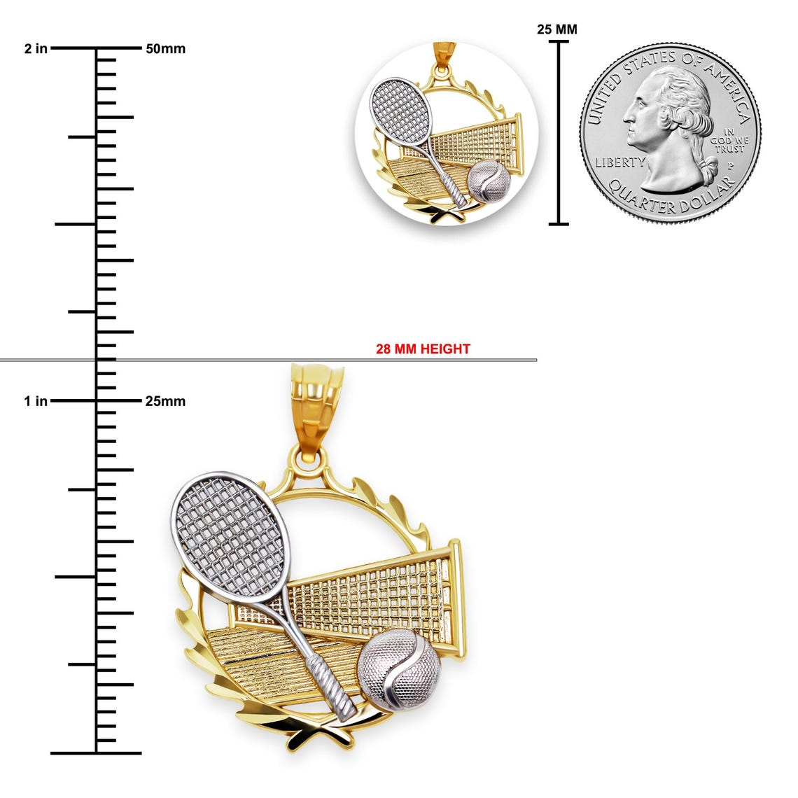 Gold Tennis Racquet With Ball - 10 Karat Solid Gold - Tennis Pendant ...