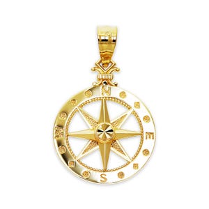 Gold Compass Pendant Necklace - Nautical Necklace - 10 Karat Solid Gold with Optional Gold Chain - Compass Pendant - Nautical Jewelry