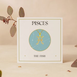 Colar Peixes com cartão de mensagem - Prata esterlina 925 banhada a ouro com zircônia cúbica - Colar Horóscopo do Zodíaco - Colar Astrologia