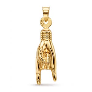 Gold Mano Cornuto Hand Symbol Pendant Necklace - 10 Karat Solid Gold - Mano Cortuno Charm- Optional 10 Karat 0.9mm Gold Chain - Good Luck