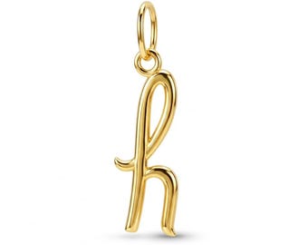 Gold Lower Case Initial H Charm - 10 Karat Solid Gold - Letter H Necklace - Optional Gold Chain