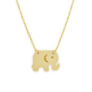 Gold Baby Elephant Pendant with Adjustable Necklace - 14 Karat Solid Gold - Animal Necklace - Elephant Necklace